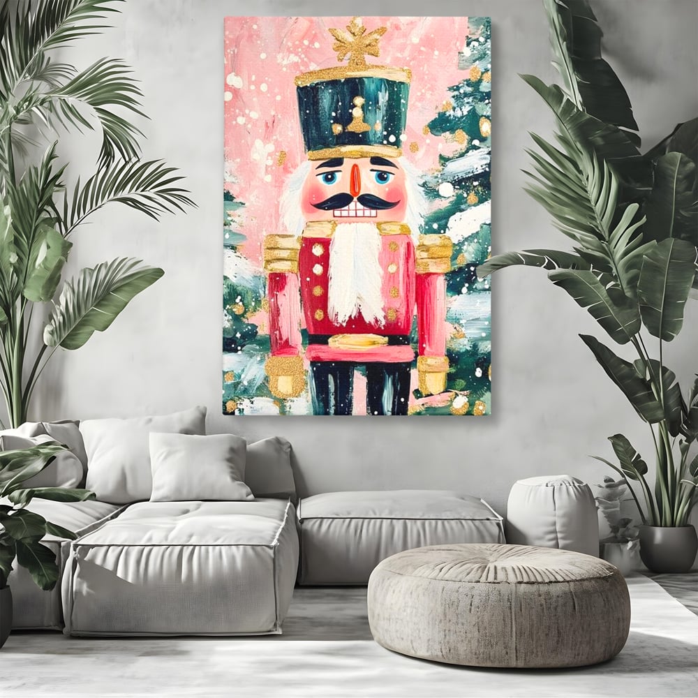 Tablou canvas cu pictura cu spargator de nuci, fara rama, pe sasiu de lemn, pe perete intr-un living